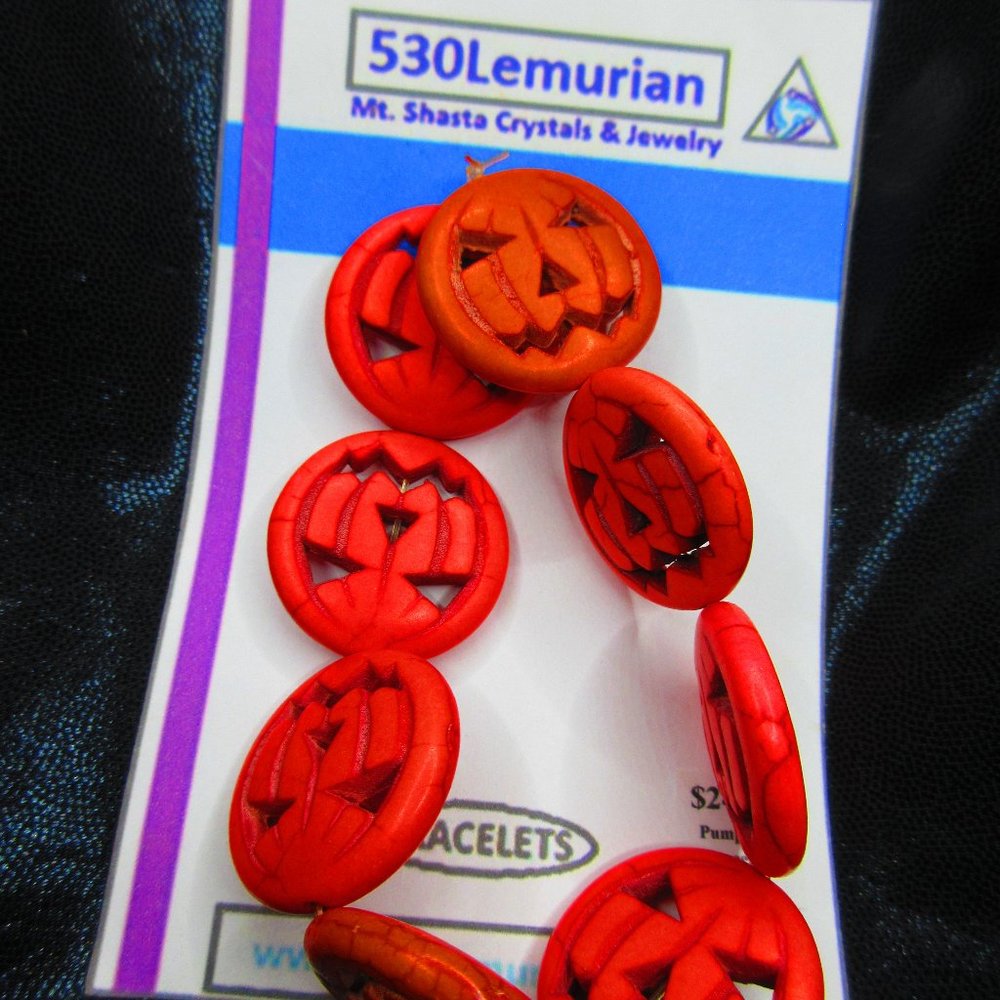 Orange Howlite Jack O Lantern Pumpkins 7" Stretchy Bracelet